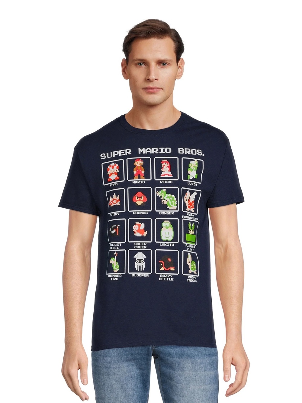 Nintendo Super Mario Bros. Navy Pixel Character Grid Tee